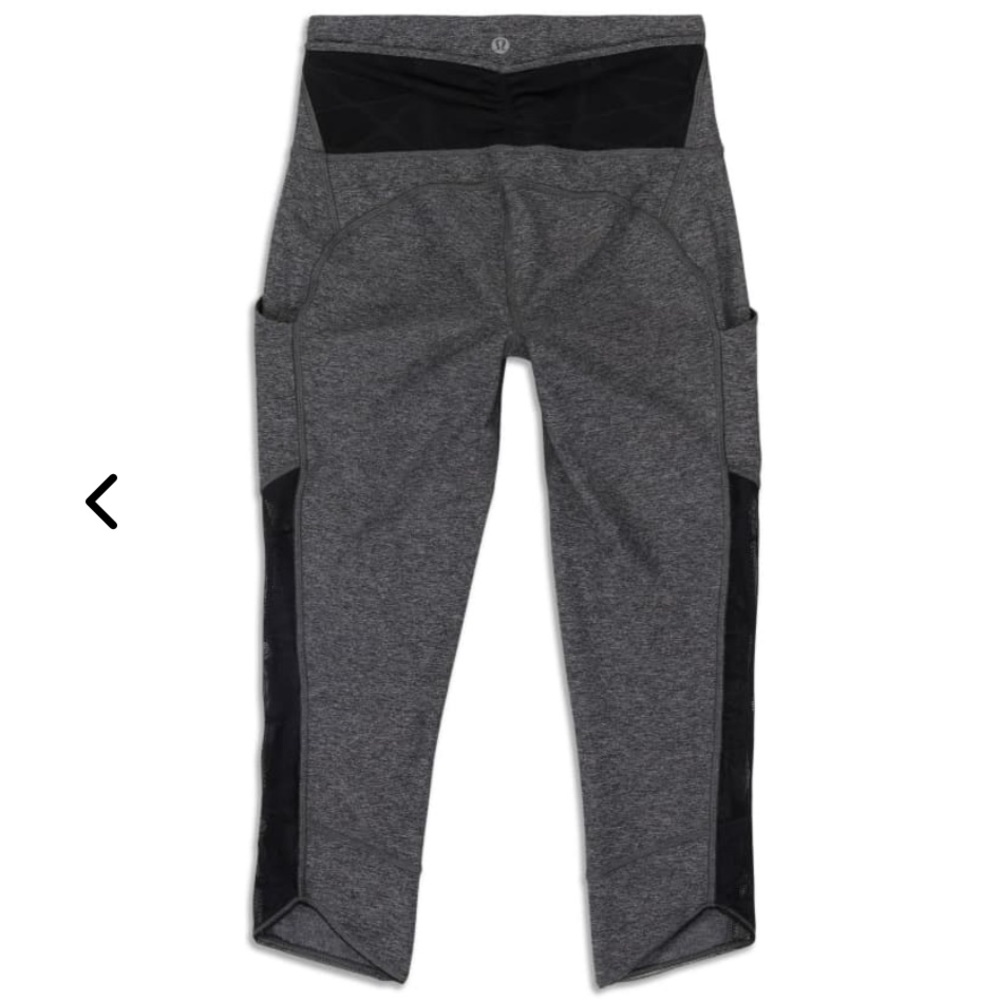 Lululemon Grey leggings Heathered Mesh Lace Hem High-Rise Crop Women’s Size 4